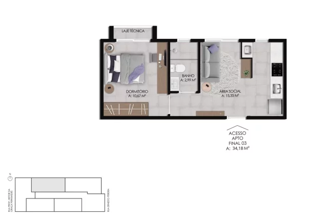 Apto 01 dormitório em construção em camobi Ed BONN - Entrega março/26