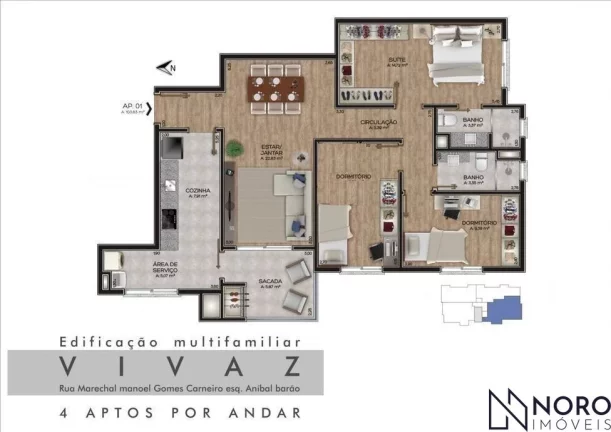 Imagem Apartamento Semi Mobiliado de 3 Dormitórios com Suíte e 2 Garagens no Bairro Men