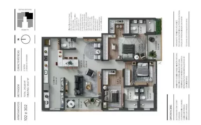 Imagem Apartamento Duplex mobiliado com 3 dormitórios sendo 3 suítes e 2 vagas de garagem - Jurerê/SC