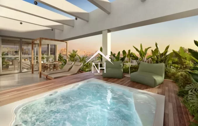 Imagem duplex de 300m c/ 3 suítes,3 vagas,terraços coberto e descoberto c/jacuzzi,brinquedoteca,piscinas,quadra de areia,pilates,pet place,sauna,fitness