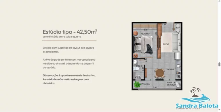 Imagem Estúdio com 42,50m²/Perequê Açú