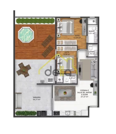 Imagem Apartamento tipo Giardino com 120m² de área privativa no Saguaçu.