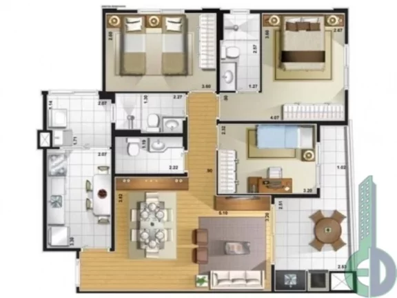 Imagem Apartamento à venda no Condomínio Terraço São Caetano, 2 quartos, 1 suíte, 2 banheiros, 1 vaga na Cerâmica - São Caetano do Sul-SP.