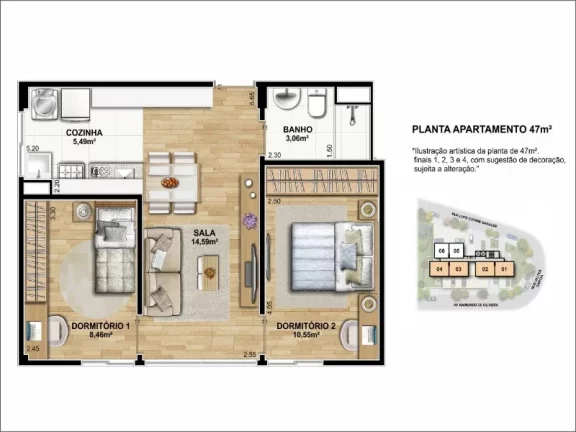 Imagem Apartamento para locação em Santo André-SP, Jardim Jamaica: 2 quartos, 1 banheiro, 1 vaga, 48m²