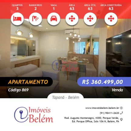 Imóveis Belém Vende Alegro 3/4 c/ suíte, último andar