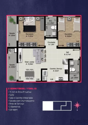 Imagem Apartamento com 02 dormitórios, 2 sacadas, churrasqueira e garagem