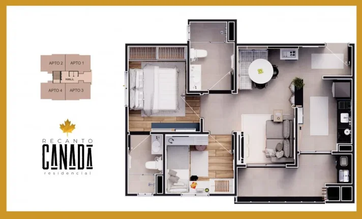 Imagem Apartamento com Suíte e Churrasqueira na sacada, no Bairro Canadá, Cascavel - Em Obras