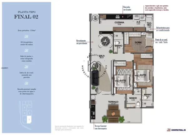Imagem Apartamento na Planta para Venda em Praia Grande, Caiçara, 3 dormitórios, 2 suítes, 3 banheiros, 3 vagas