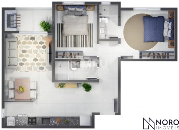 Imagem Apartamento Moderno de 2 Dormitórios, suíte, Garagem, Sacada e Churrasqueira no