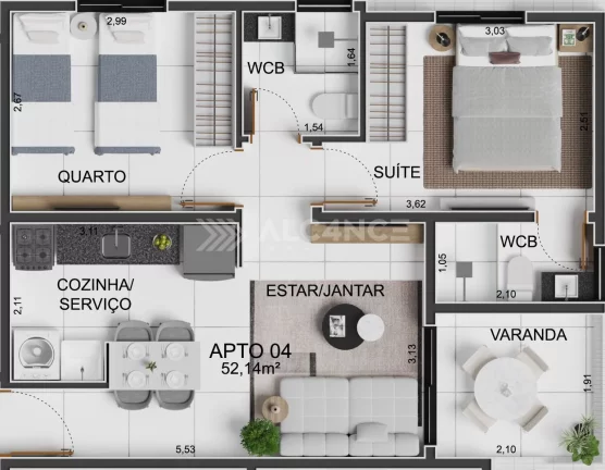 Imagem Apto - 3 Quartos - 1 Suíte - 52,14 m² - Intermares, Cabedelo/PB