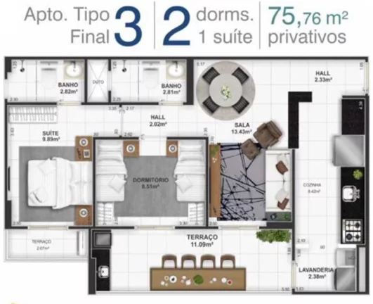 Imagem APARTAMENTO COM 75.76 m² - TUPI - PRAIA GRANDE SP