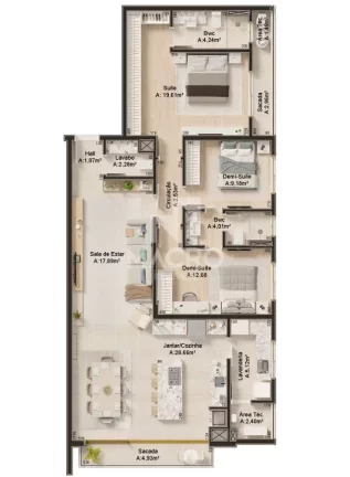 Imagem Ed. Arpoador | Czerniewicz | 3 quartos (1 suíte+ 2 demi suíte ) | 138m²