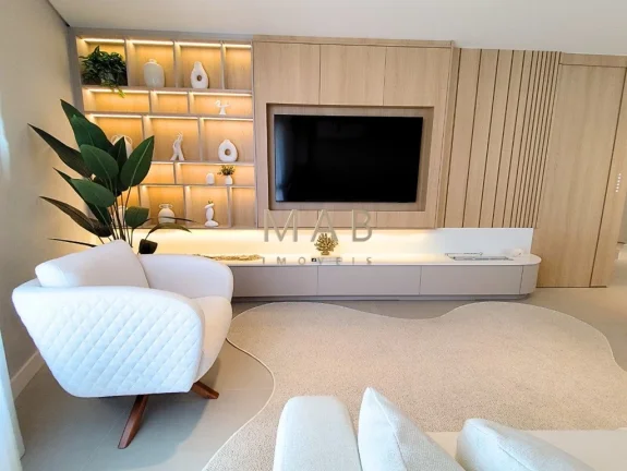 Imagem **MOBILIADO E DECORADO** Apartamento Duplex com 3 suítes, lavabo, cozinha, sala estar/jantar, área de serviço, sacada com churrasqueira. 2 vagas de ga