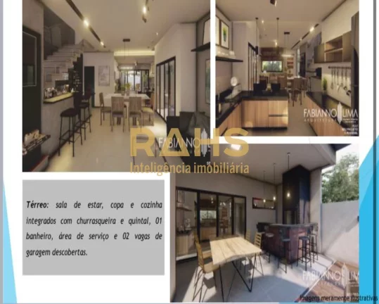 Imagem Sobrado Geminado na praia de Itapoá com 165m² a 70m do mar. Na parte térrea sala de estar, copa, ...