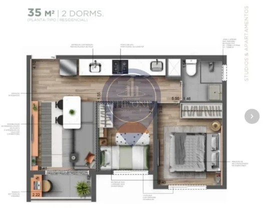 Imagem Apartamento à venda em São Paulo-SP, Perdizes: 1 quarto, 1 banheiro e 35m² de área