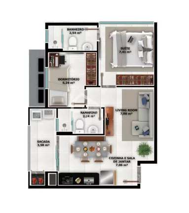 Imagem APARTAMENTO COM 1 SUÍTE + 1 QUARTO NO ITAUM