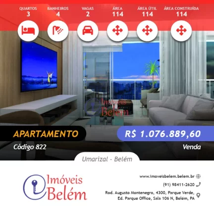 Imóveis Belém vende apartamento de 114m² 3/4 com 2 suites PRONTO PRA MORAR