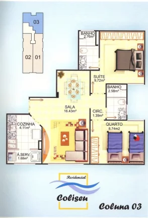 Apartamento a Venda na Praia do Morro Guarapari a Uma Quadra da Avenida Beira Mar Com Elevador Composto de 2 Quartos (1 suíte), cozinha/ área de servi