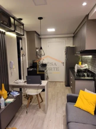 Imagem Apartamento 1 dormitório, com móveis planejados, sala integrada com a cozinha planejada, sacada, r...