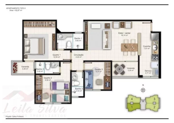 Imagem Apartamento 3 dormitórios para Venda em Teresina, Cristo Rei, 3 dormitórios, 1 suíte, 2 banheiros, 2 vagas