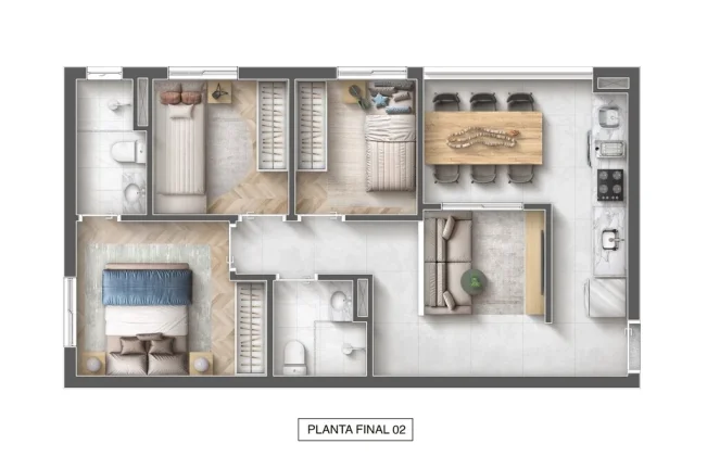 Imagem Apartamento - 56M², 3 Dorms, 1 Suíte, 1 Vaga.