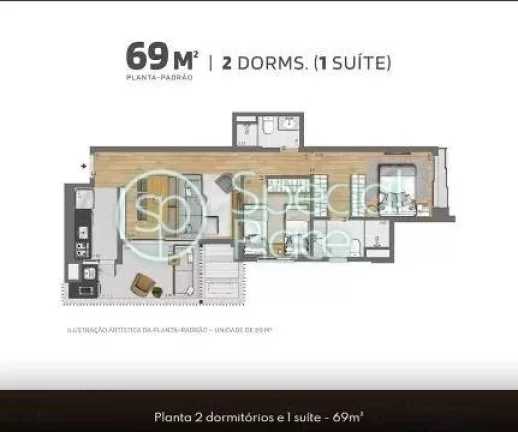 Imagem Apartamento à venda no Brooklin - Área: 62,00m² - Living com varanda - Sala de Jantar - 02 dormit...