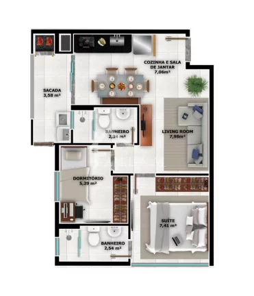 Imagem APARTAMENTO COM 1 SUÍTE + 1 QUARTO NO ITAUM