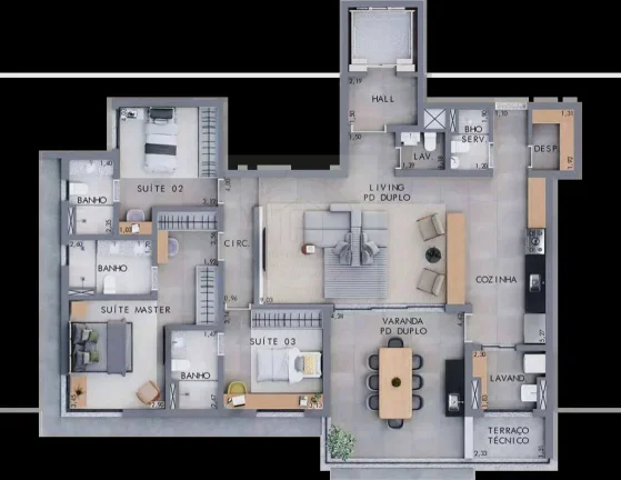 Imagem Hype-Apartamento de luxo à venda em Ribeirão Preto, Jardim Botânico, com 3 quartos, 156m2, sala com pé direito duplo, andar alto frente.