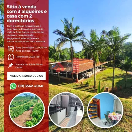 Sítio com 2 dorms, Santo Aleixo Juruaia, Juruaia - R$ 980 mil, Cod: 197