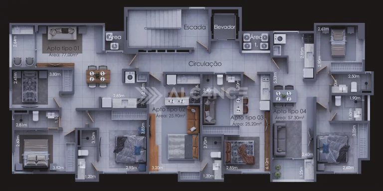 Imagem Apto - 2 Quartos - 1 Suíte - 57,3 m² - Ponta de Campina, Cabedelo/PB