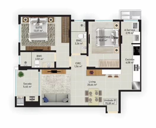 Imagem Apartamento à venda no bairro Barreiros - São José/SC