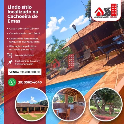 Sítio com 3 dorms, Cachoeira de Emas, Pirassununga - R$ 1.2 mi, Cod: 65