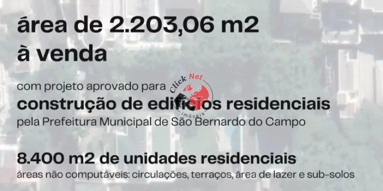Imagem Terreno com 2.203m2 ,com projeto aprovado ,para 2 torres , 112 Aptos de 75m2 ,Bairro Centro de São bernardo campo
