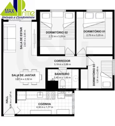 Imagem APARTAMENTO 03 DORMITÓRIOS/SALA 02 AMBIENTES/SACADA/01VAGA DE GARAGEM