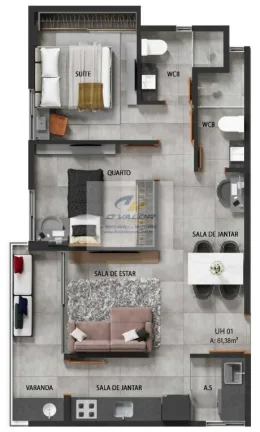 Imagem Vendo Apartamento com 60,53m², 2 quartos s/ 1 suíte, sala p/2 ambientes e 1 vaga