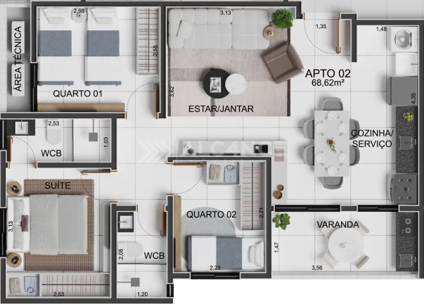 Imagem Apto - 3 Quartos - 1 Suíte - 52,14 m² - Intermares, Cabedelo/PB