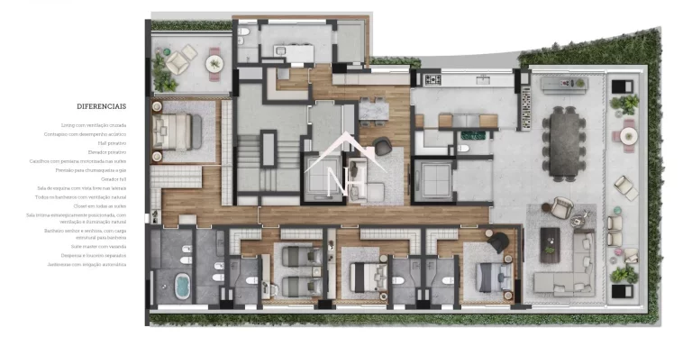 Imagem apartamento alto padrão de 387m c/hall privativo,4 suítes,terraço gourmet,quadra de tênis,piscinas,4 vagas,fitness center,pilates,spa,sauna,pet place