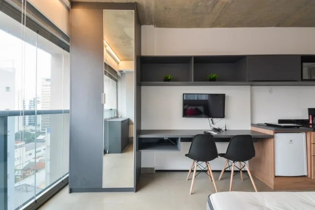 Imagem Studio Alameda Lorena - 21M², 1 Dorm, Mobiliado, Móveis Planejados, Academia, Piscina, Coworking, Lobby com Pé Direito Duplo.