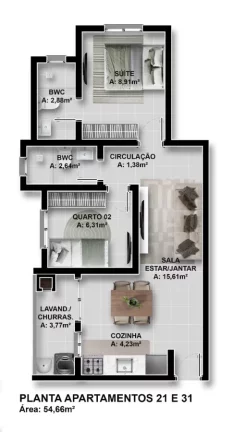 Imagem Apartamento para Venda em São José dos Pinhais, Santo Antônio, 2 dormitórios, 1 suíte, 2 banheiros, 1 vaga
