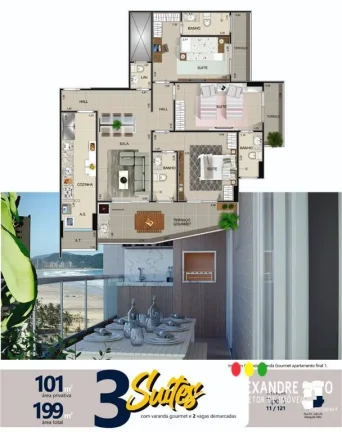 Imagem APARTAMENTO COM 102 m² - GUILHERMINA - PRAIA GRANDE SP