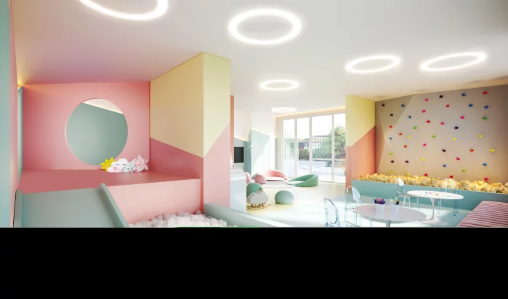 Imagem apartamento 113m,2 suítes, terraço gourmet integrado ao living,2 vagas, sauna, quadra poliesportiva, piscina, brinquedoteca, academia, salão de jogos