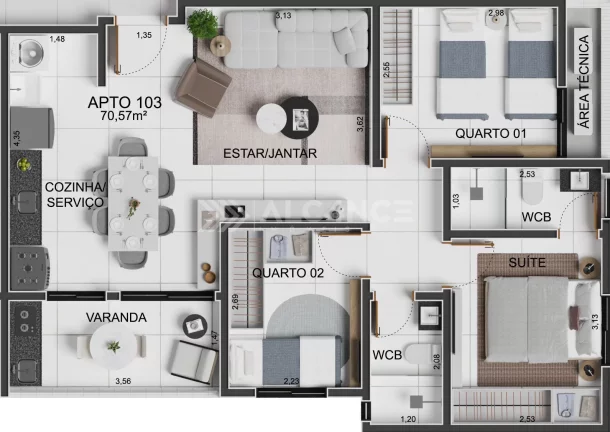 Imagem Apto - 3 Quartos - 1 Suíte - 52,14 m² - Intermares, Cabedelo/PB