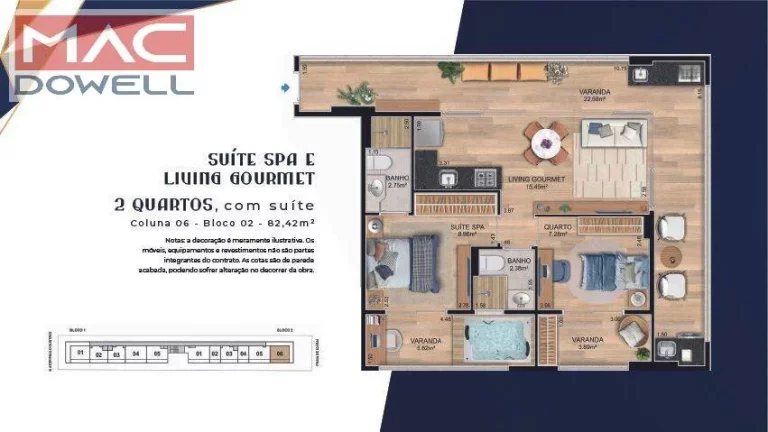 Imagem STAGE - Apartamento 82,42 m² com 2 Quartos (1 Suite) e Varanda