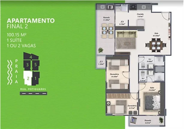 Imagem APARTAMENTO COM 100.16 m² - TUPI - PRAIA GRANDE SP
