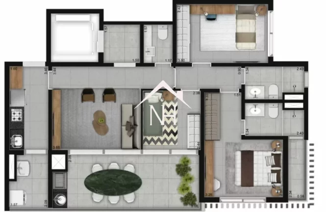 Imagem Apartamento de 94m c/3 dormitórios (1 suíte),varanda,1 vaga,espaço gourmet, piscinas, Churrasqueira, bicicletário,coworking,deck,pet place,fitness,spa