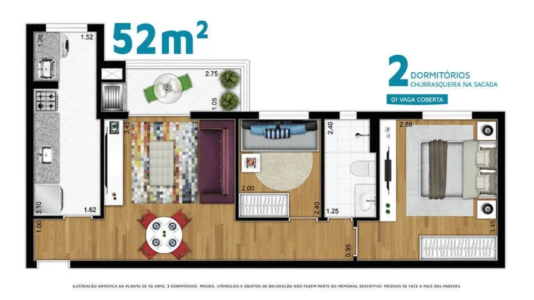 Imagem Floradas Arboville - Apartamento 2 Dormitórios e Varanda com churrasqueira