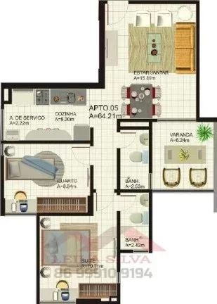 Imagem Apartamento 2 dormitórios para Venda em Teresina, Fatima, 2 dormitórios, 1 suíte, 2 banheiros, 1 vaga