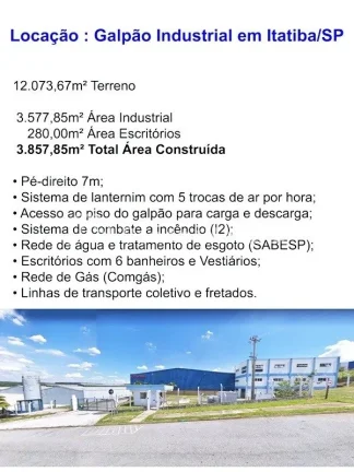 Imagem LocaÃ§Ã£o de galpÃ£o industrial, distrito industrial em Itatiba SP. 
LocalizaÃ§Ã£o excelente, com fÃ...