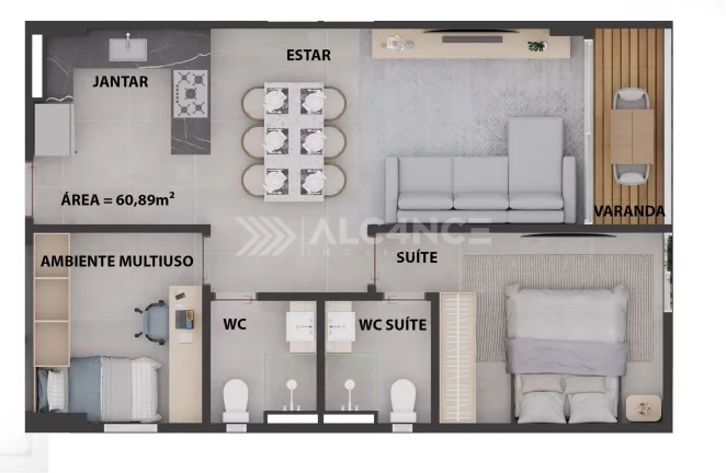 Imagem Quisque - 56,57 m² - Cabo Branco, João Pessoa/PB