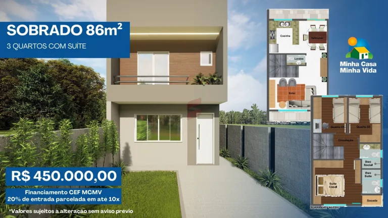 Imagem SOBRADO EM CONDOMÍNIO com 3 dormitórios à venda com 86m² por R$ 450.000,00 no bairro Campo Largo da Roseira - SÃO JOSÉ DOS PINHAIS / PR